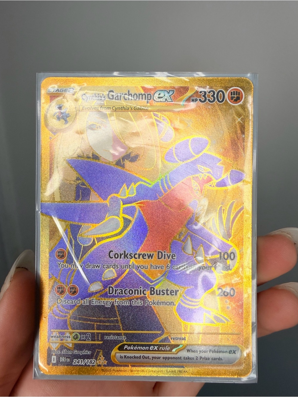 Pokemon Cynthia’s Garchomp EX Holographic Card - Gold Purple